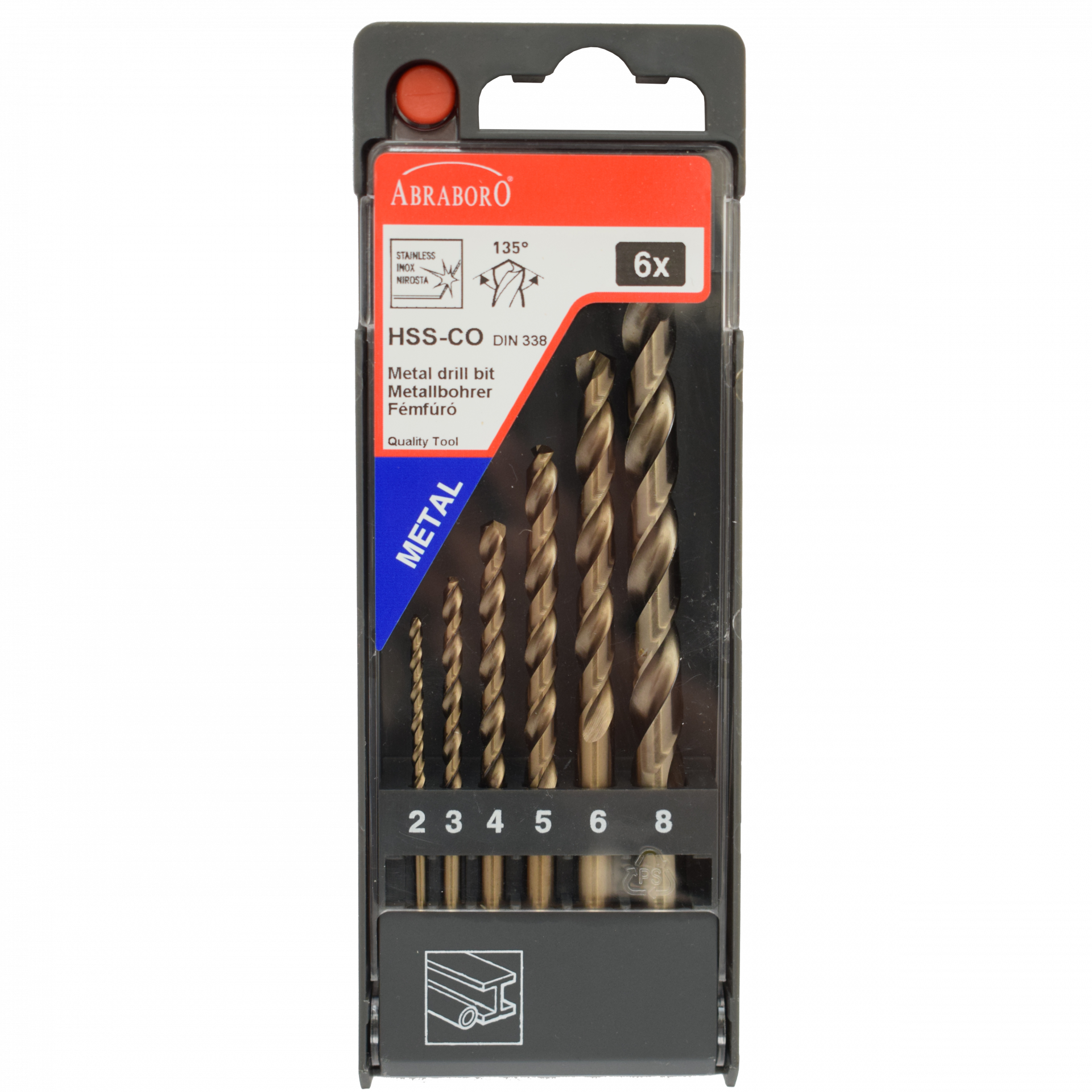 Abraboro HSS-Co 6 részes fémfúró készlet, műanyag dobozban termék fő termékképe