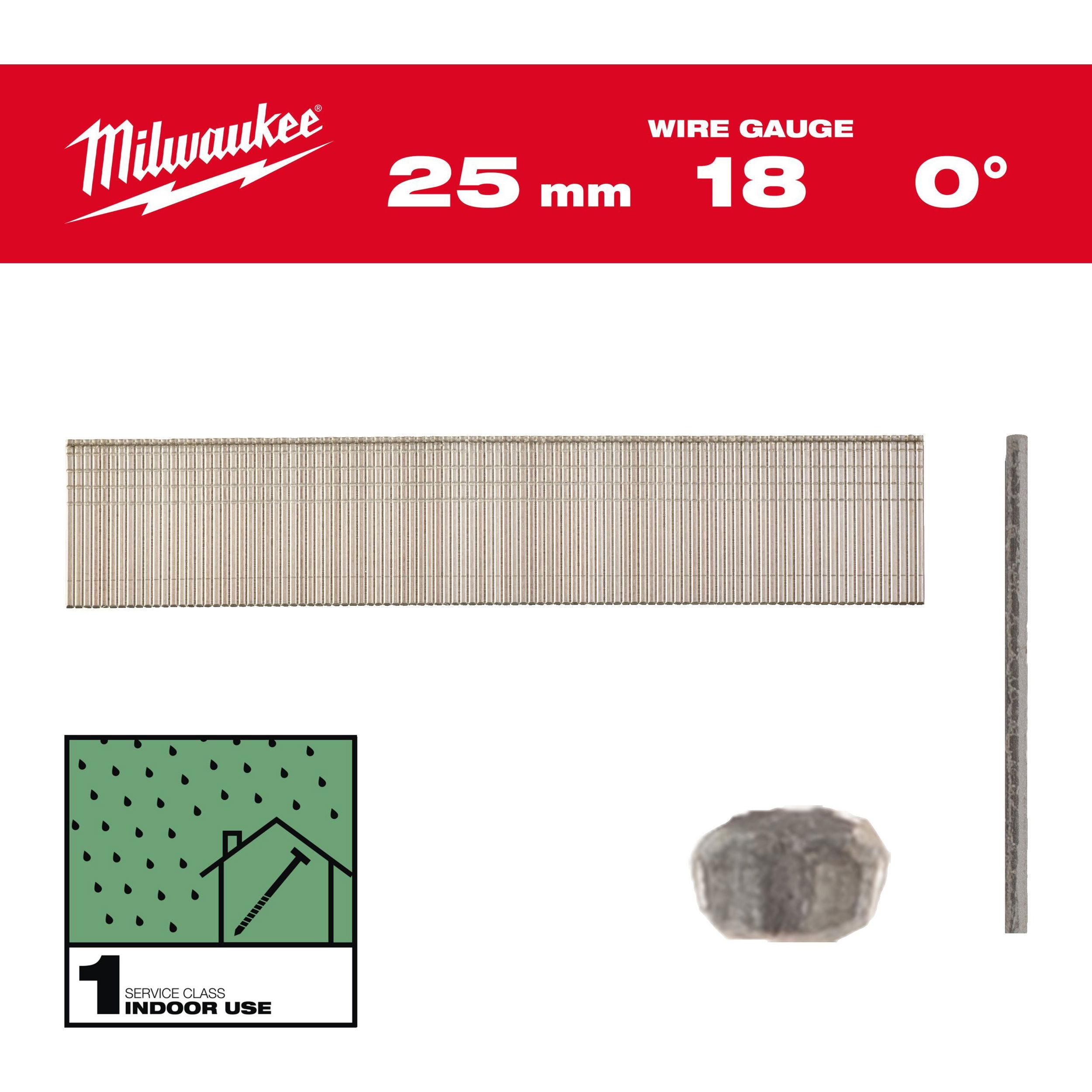 Milwaukee Finish szeg, fej nélküli, gyantával bevont, galvanizált, 18 Gauge, 0°, SC1, 1.05 x 1.25 x 25 mm, 5000 db/csomag termék fő termékképe